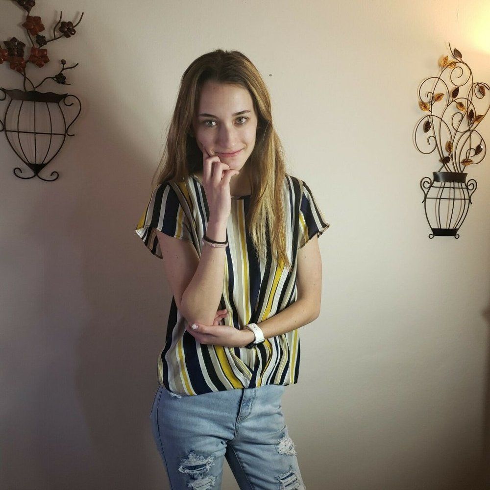 Zoe + Phoebe Multi-colored Striped Blouse Size Small